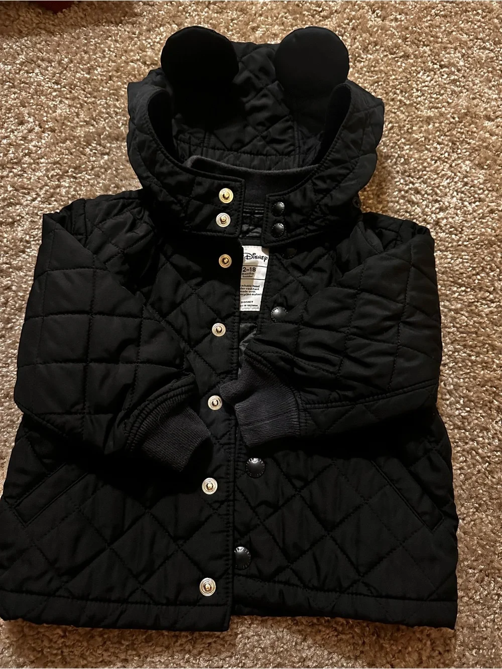GAP x DISNEY Toddler Black Quilted Jacket with Snap Closures
